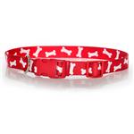 Nylon Adjustable Bone Pattern Collar - Red