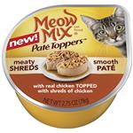 Meow Mix Pate Toppers With Real Chicken Topped With Shreds Of Chicken