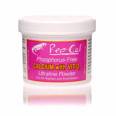 Rep-Cal Presents Rep-Cal Ultrafine Calcium with Vitamin D3 4.1oz. Rep-Cal Ultrafine (Fine Grind) is an Excellent Source of Calcium for all Reptiles and Amphibians. Scientifically Formulated from 100% Natural Oyster Shell Phosphorous-Free Calcium Carbonate with Added Vitamin D3 to Aid in the Absorption of Calcium. [12602]