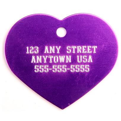 Pet Tags Presents Large Purple Heart Personalized Pet Tag 1.25' X. High Quality Metallic Tags can be Used for Id or for Fun. Measures 1.25'' High X 1.5'' Wide. [14185]
