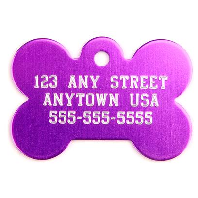 Pet Tags Presents Large Purple Bone Personalized Pet Tag 1.5' X 1'. High Quality Metallic Tags can be Used for Id or for Fun. Measures 1'' High X 1.5'' Wide. [14187]