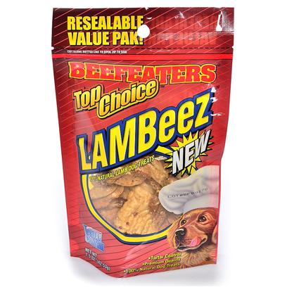 Beefeaters Presents Top Choice Lambeez Beef Tc Lamb Lungs 1.5oz. Resealable Value Pack 6 Packs Per Inner, Inner is a Counter Display Top Choice, 100% Natural Body Parts. Individually Packaged in Shrink Wrap & then a Heavy Poly Bag W/Hang Tag [18634]
