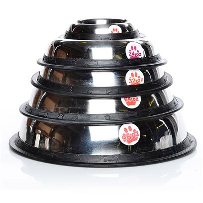 Loving Pets Presents Silver Bullet no-Tip Dish Lv 96oz. Stainless Steel Makes the Very Best Feeding Dish. Incredibly Durable these Rugged Bowls have Rubber Bottoms to Prevent Spills, and have Added Designs for Enjoyment. [19195]
