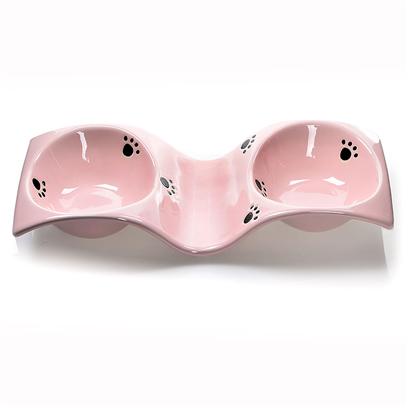 Ethical Presents Wave Double Dish 12' - Spot Dbl Pink. Elevated Diners are Healthier for your Pet's Digestive System. The Wave Double Diner with Elegant Fluid-Inspired Design is the Perfect Solution for Small Dogs or Cats! [19383]