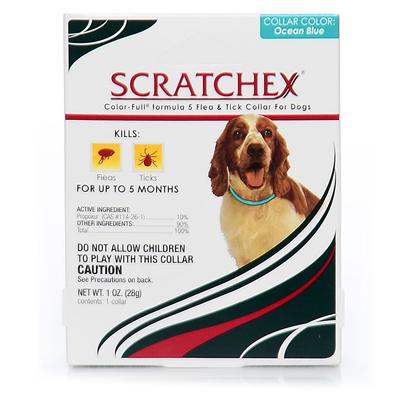 Farnam Presents Scratchex Color Dog Flea & Tick Collar for Farn Sulf Scr. Scratchex Color Full Formula 5 Flea and Tick Collar for Dogs is Designed to Kill Adult Fleas. Protection Against Fleas is Achieved Within a Few Days and Continues Up to 5 Months. Replace the Collar Every 5 Months or Sooner if Needed. Ticks are Tougher to Kill than Fleas and are Killed More Slowly. Protection Against Adult and Immature Ticks will be Achieved Within a Few Days with Continued Protection for Up to 5 Months. Adult Ticks will be Killed over the Entire Pet. Dead Ticks will Fall off or may be Easily Removed. Replace Collar Every 5 Months or Sooner if Needed. This Collar is for Dogs 12 Weeks of Age and Older [19584]