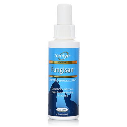 Tomlyn Presents Fungisan 4oz Tomlyn. Fungisan is a Unique Formula to Aid in the Control of Skin Infections. It Contains Benzalkonium Chloride (0.15%) a Disinfecting Agent; and Allantoin to Aid in Promoting Healthy Skin.Fungisan is an-Easy-to-Use Spray Formula. All you do is Spray a Small Amount on the Affected Area and Repeat Application Daily Until Hair Begins to Grow Back. Leave the Treated Area Uncovered. Fungisan will not Stain. Rinse the Treated Area or Areas with Clear Water Before Each Application (Fungisan's Efficiency is Neutralized by Soap or Detergent Residues). 4 Oz [19678]