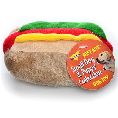 Petmate Presents Aspen Hot Dog Small Soft Bite. These Pint-Sized Plush Toys are Perfect for your Small Dog or Puppy. Covered in a Soft Fabric, they Come in Fun Shapes that your Dog will Love! Case Pk 60 [20019]