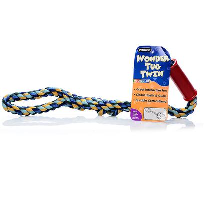 Petmate Presents Multicolor Wonder Tug-Booda Solo Color Tug Small (Sm). Twin Tug Allows Two Dogs to Play at Once Rugged Double-Ply Construction and Rubber Grip Machine Washable Cotton Blend [20239]