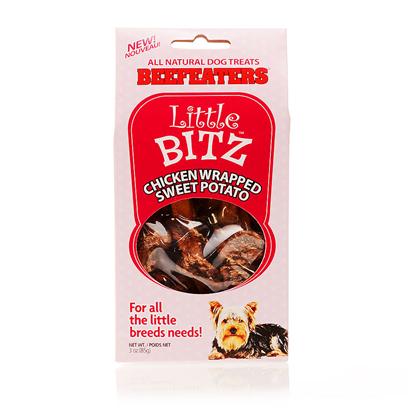Beefeaters Presents Little Bitz Sweet Potato with Chicken Wrapped 3oz. New Little Bitz is Made with Natural Ingredients that Provide a Healthy Diet for the Small Breeds. They are a Wholesome Treat and a Reward your Dog will Enjoy over and Over. Treated with Irradiation for your Safety. - all Natural - Wholesome Flavor - Delectable Gourmet - Savory Irresistible [20546]