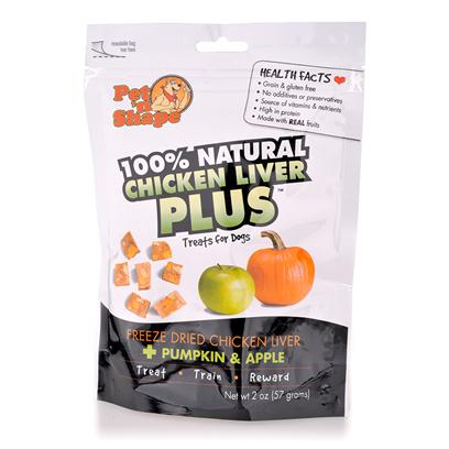 Pet 'N Shape/Pet Ventures Presents Freeze Dried Chicken Liver Plus Pumpkin & Apple 20z Pum. Pet 'N Shape Liver Plus Treats are 100% Natural and are Feeze Dried to Preserve the Aroma, Full Flavor, and Complete Nutritional Value Found in Chicken, Liver, Fruits & Vegetables. They are Rich in Protein, Vitamins and Nutrients, and Make for a Healthy Snack to Treat, Train, and Reward your Dog. Made with Real Fruits & Vegetables. Grain & Gluten Free. No Additives or Preservatives. Source of Vitamins & Nutrients. High in Protein [20657]