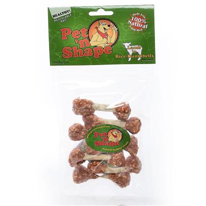 Pet 'N Shape/Pet Ventures Presents Lamb N Rice Dumbbells-3oz 3oz. These Favorite, Fun and Playful Treats Provide an Alternate Protein for Dogs with Astute Tastes and Playful Dispositions. Pet 'N Shape Natural Lamb Treats are Made with 100% Natural Lamb Meat. Each Highly Nutritious Treat Provides your Dog with a Natural and Healthy Snack. They have no Wheat, no Corn and no Soy and have no Artificial Colors or Flavors. Each Treat is Carefully Roasted to Ensure the Ultimate Quality and Flavor. They'll Get your Pet N Shape! 100% Satisfaction Guarantee - we Guarantee you and your Pet will be 100% Satisfied. Ingredients Lamb Meat, Brown Rice, Cowhide [20658]