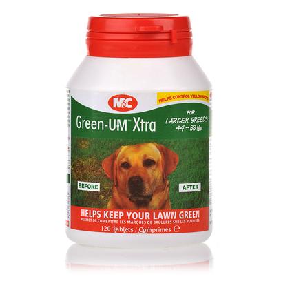 Mark and Chappell Presents Green Um Extra Strength-400 Tabs. An Alternative to our Green-Um Tablets or Green-Um Treats. Green-Um Spray is a Convenient Way to Help Deal Promptly with the Damaging Effects of Pet Waste on the Lawn. Simply Spray Directly Onto the Grass where the Dog or Cat has just Urinated. Green-Um Spray is Bio-Degradable, Totally Safe and Contains a Natural Green Dye to Reduce the Discoloration of the Patch. External Product. 100ml/3.57 Fl Oz [20752]