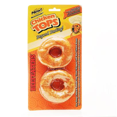 Beefeaters Presents Chick N Top Compressed Donut 3.5' - 2 Pack. Free Range Natural Rawhide Dog Treats Wrapped with Real Chicken Breast. Satisfies your Dog's Natural Craving to Chew. Made from the Finest Quality Ingredients Available. Chicken and Rawhide a Great Tasty Combination. Like all Beefeaters Rawhide, Chicken Tops are Fully Digestible. The Chicken Gives your Dog a Tasty Natural Treat, while the Rawhide Offers a Long, Satisfying Chew! Chicken Tops Beyond Basting! End 011985044507 Beefeaters Chicken Tops - 10pk 5" Rawhide Rolls Covered with Chicken Free Range Natural Rawhide Dog Treats Wrapped with Real Chicken Breast. Satisfies your Dog's Natural Craving to Chew. Made from the Finest Quality Ingredients Available. Chicken and Rawhide a Great Tasty Combination. Like all Beefeaters Rawhide, Chicken Tops are Fully Digestible. The Chicken Gives your Dog a Tasty Natural Treat, while the Rawhide Offers a Long, Satisfying Chew! Chicken Tops Beyond Basting! [20952]