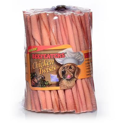 Beefeaters Presents Chicken 5' - 8 Pack. "Made Using our Exclusive, Non-Stain Process from the Highest Quality Rawhide Available. Helps Reduce Tartar & Massages Gums. " [20958]