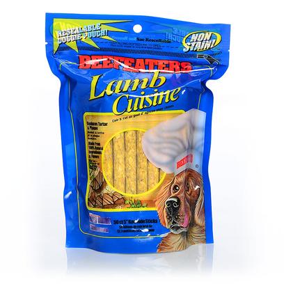 Beefeaters Presents Beefeaters Lamb and Rice Rawhide Flavored Munchy Sticks for Dogs 5'. Beefeaters Munchy Sticks Lamb & Rice Cuisine for Dogs were Formulated with your Dog in Mind. Consisting of 100% Natural Ingredients, there are no Preservatives, Artificial Flavors or Colors in these 5 Inch Long Rawhide Sticks. As they Satisfy the Dog's Chewing Needs, they also Keep their Teeth Clean and Strong while Preventing Tartar Buildup. Beefeaters Munchy Sticks will Keep your Dog Happy and Healthy. Used by Top Quality Trainers, these 100% Natural, Non-Staining Treats Contain no Fillers, Glues, Preservatives, Artificial Flavors or Colors. They Satisfy your Dog's Chewing Needs while Helping Keep their Teeth Clean and Strong. [20979]