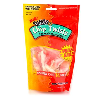 Dingo Brand Presents Dingo Chip Twists Mini-14 Pack. Real Chicken Twisted in Premium Rawhide Mini Size Ideally Suited for Smaller Dogs a Fun, New Twist to Plain Rawhide Chips Complimentary Size to Top-Selling Chip Twists 6pk 14 Pk [21008]
