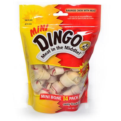 Dingo Brand Presents Dingo Mini Pack Sample Pack-30 Pieces. Dingo's Popular Mini Knotted Bone, Now in a New 5 Pack! Irresistible Combination of Real Meat Wrapped in Natural Rawhide • High in Protein and Low in Fat [21031]