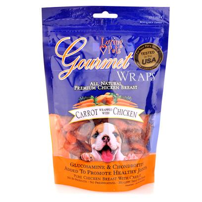 Loving Pets Presents Gourmet all Natural Meat Wraps-6oz Sweet Potato & Chicken. These Gourmet Wraps are Made with all Natural Chicken, Apple and Vegetables. Glucosamine and Chondroiton are Added for Joint Health, but no Fillers or Preservatives Are. [21061]