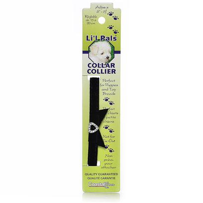 Coastal Presents Li'l Pals Jewel Suede Collar Xxs 5/16' 8' Black-5/16' (Xx-Small). Absolutely Adorable. Measuring 5/16" in Width, this Li'l Pals Collar Easily Adjusts from 6" Up to 8" to Accommodate Most Pint Size Pooches. Featuring a Dazzling Jeweled Heart, this Black Suede Collar will Make your Dog Feel Like a Million Bucks! 5/16" X 8" Black [21169]