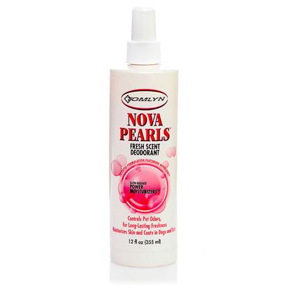 Tomlyn Presents Nova Pearls Deodorant Spray 12oz. A Remarkable Breakthrough in Pet Skin Care. Its Instant Deodorizing Formula Helps Eliminate Pet Odors, while its Rich Conditioners Provide an Immediate Surge of Moisture to Revitalize your Dog or Cat's Dry, Dull Coat and to Relieve the Flaking and Scaling Caused by Dry Skin. Use on Damp or Dry Coats for Immediate Re-Hydration and Long-Lasting Freshness. 12 Oz [21393]