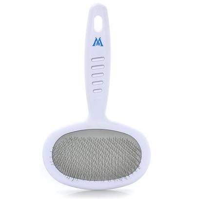 Millers Forge Presents Oval Shedding Slicker Brush. Great Pet Slicker Brush for Dogs, Cats and Rabbits. The Perfect Solution to Tangled and Matted Pet Hair. Angled Stainless Steel Pins for Best Results. Cushion Set Pins for Maximum Comfort. Molded Handle for Easy Brushing. [21413]