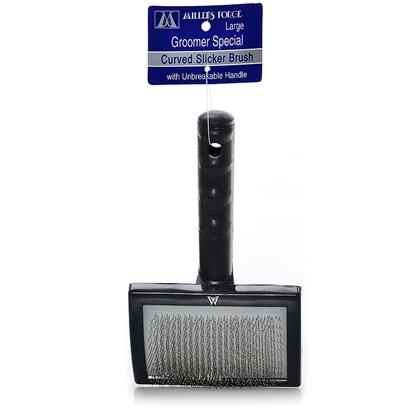 Millers Forge Presents Professional Curved Slicker Brush-Large Mf Brush Large. Millers Forge Curved Slicker Brush is a Longtime Favorite of Groomers. It Effectively Removes Mats, Loose Hair, and Debris from Coats. High Quality, Lightweight, and Plastic Handles are Virtually Indestructible. Contoured for Comfort. The Fine Stainless Steel Pins Glides Easily through Coat and are Gentle for all Types of Skin, Especially Sensitive Skin. Large [21420]