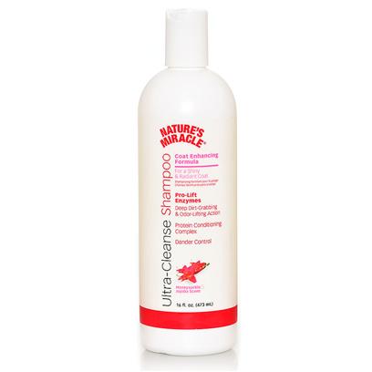 Nature's Miracle Presents Nature's Miracle Coat Enhancing Shampoo 16oz. Nature's Miracle Ultra-Cleanse Shampoo Coat Enhancing Formula Helps Bring out your Dogs Brilliance and Shine, while Keeping it Rich and Moisturized. Our Pro-Lift Enzyme Action is Derived from Nature's Miracle Advanced Stain & Odor Technology. Provides Unique Odor & Dirt Lifting Action. Features Helps Maintain Richness & Shine • Pro-Lift Enzyme Action • Deep Dirt Grabbing & Odor Lifting Action • Protein Conditioning Complex • Dander Control 16 Oz Honeysuckle & Jojoba Scent [21523]