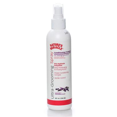 Nature's Miracle Presents Nature's Miracle Grooming Spray 8oz. Perfect for Dogs with Dry Skin who Need Extra Moisture in Between Baths. With Nature's Odor Lock Technology, this Unique Formula has Odor Encapsulating & Destroying Properties. Like our Shampoos it Includes Pro-Lift Enzyme Action that is Derived from Nature's Miracle Advanced Stain & Odor Technology. Features Conditions for Intense Moisturizing • Pro-Lift Enzyme Action • Deep Dirt Grabbing & Odor Lifting Action • Protein Conditioning Complex • Dander Control 8 Oz Lavender & Chamomile Scent [21529]