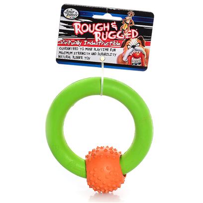 Four Paws Presents Rough & Rugged Rubber Ring with Ball 4.5' Fp Toy. Part of a Complete Line of Unique and Traditional Style Toys Made with the Highest Grade of Rubber and Filled with Unique Polymers to Give Extra Bounce. Available in 2 Sizes. 4 1/2" [21716]