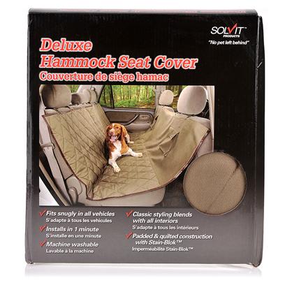 Solvit Presents Solvit Deluxe Hammock Seat Cover for Dogs 56' X 57' Long. Cozy Pet Hammock Protects your Car Trips with your Dog can be More Enjoyable with this Comfy, Stylish Hammock that Installs in the Back Seat. The Padded and Quilted Cover Provides a Soft Cushion for your Dog while Protecting Against Dirt, Dander, and Accidents with Stain-Bloktm Technology. The Hammock is also Designed to Act as a Barrier, Keeping your Dog from Climbing Up to the Front Seats. Two Storage Pockets are Perfect for Storing Treats, Toys, Waste Bags, or Anything you Need for a Fun Car Trip! Give your Dog a Comfortable Place to Travel while also Protecting your Car with this no-Hassle Hammock. [22434]
