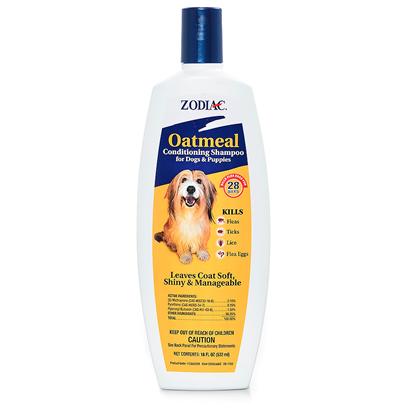 Wellmark Presents Zodiac Oatmeal Conditioning Shampoo 18oz Cond Shamp. Zodiac Oatmeal Flea & Tick Dog & Puppy Conditioning Shampoo is a Concentrated Lathering Shampoo Enriched with Oatmeal, Coconut Extract, Lanolin and Aloe that Leaves your Dog's Coat Soft, Shiny and Manageable and Smelling Good!. Precor Insect Growth Regulator Provides Dogs with 28 Days of Full Protection Against Pre-Adult Fleas Before they Become Biting Adults. In Addition, our Shampoo Removes Loose Dandruff, Dirt and Scales. For Use on Dogs and Puppies over 12 Weeks of Age. 18 Oz [22827]