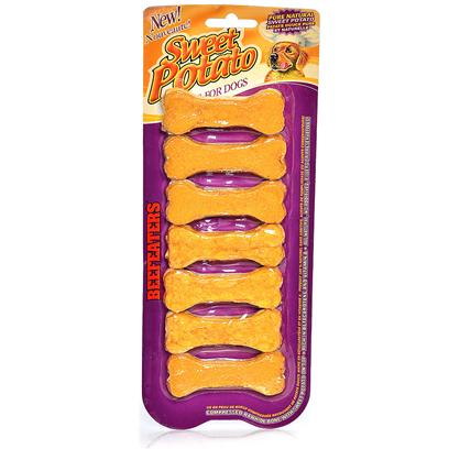 Beefeaters Presents Sweet Potato Tops Compressed Bone 3' 7pk Beef Pot 7p. (Beefeaters) Tasty Compressed Rawhide Bones with Sweet Potato Top Flavoring. Not only does the Treat Satisfy the Urge to Chew, but it also Provides Vitamins a, B6 and C as Well as Iron, Calcium, Fiber and Beta-Carotene. [23006]