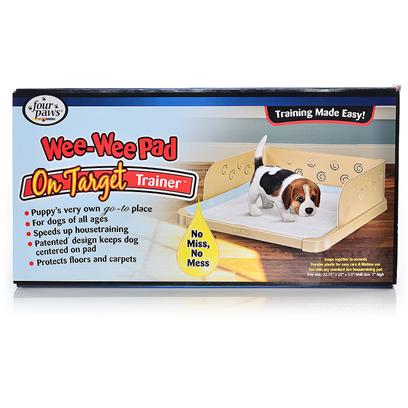 Four Paws Presents Four Paws Wee Target Trainer Wee-Wee. An Innovative Solution to House Training Issues! The Wee on Target Trainer has Fasteners where the Pad is Anchored in Place- the Pet Cannot Move It! Made of High Impact Plastic, the Three Sided, 'Corralling' Feature of the Wee on Target Trainer Prevents 'Missing the Pad'. Once the Dog is Trained to Use the Center of the Pad, the Side Walls can be Removed. The on Target Trainer Fits all Standard Puppy Wee-Wee Pads. 22 X 23 [23167]