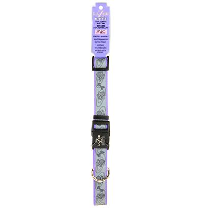Coastal Presents Lazer Brite Adjustable Reflective Collar Large-1' (Turquoise/Bones). Safe, Fashionable and Affordable, Lazer Brite Collars Feature the Same Super-Bright 3m Scotchlite Retro Reflective Material Used by Construction Workers and Safety Professionals Today. Visible to Approaching Motorists Up to 600 Feet Away, this Collar Provides Ensures Maximum Visibility for all Dogs - Including Those with Dark Coats! For Daytime Use, this 1" Wide Collar also Features an Adorable Paws and Bones Design on Durable Periwinkle (Dark Lavendar) Nylon. Suitable for Large Dogs, this Collar Easily Adjusts from 18" Up to 26" in Length Length. Not Recommended for Tie Out. Large 1" X Adj. 18"-26" Periwinkle Paws and Bones [23430]