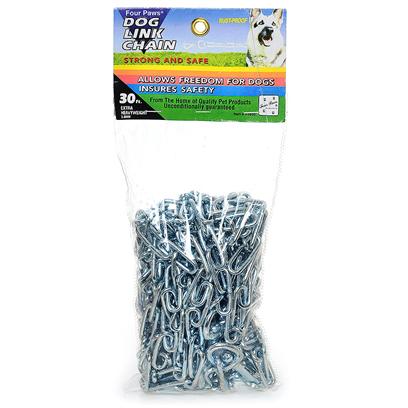 Four Paws Presents 30ft Heavy 3.8mm Tieout Chain 20ft. Four Paws Dog Tie out Chains & Cables Ensure Pet Safety while Allowing Complete Freedom. These Rust-Proof Chains are Available in a Variety of Lengths and Weights. 30' [23616]