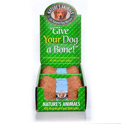 Nature's Animals Presents Chicken Biscuits 8' - 24pc Display Box 4' 24piece. For Larger Pets, or Dogs with a Bigger Appetite, we Offer Nature's Animals Big Bite. Big Bite is an 8-Inch Bone and is Available in Four Delicious Flavors Lip Lickin' Lamb & Rice, Chunky Chicken, Cheesiest Cheddar Cheese, and Crunchy Peanut Butter. Nature's Animals Big Bite Bones are Sold Individually in their Own Wrapper. Ingredientswhole Wheat Flour, Wheat Bran, Chicken, Ground Brown Rice, Corn Oil, Parsley, Garlic and Preserved with Mixed-Tocopherols (Source of Vitamin E). [23626]