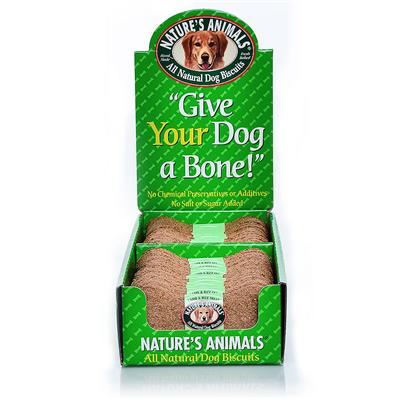 Nature's Animals Presents Nature's Animals Lamb & Rice Biscuits-24pc Display Box 4'. For Larger Pets, or Dogs with a Bigger Appetite, we Offer Nature's Animals Big Bite . Big Bite is an 8-Inch Bone and is Available in Four Delicious Flavors Lip Lickin' Lamb & Rice, Chunky Chicken, Cheesiest Cheddar Cheese, and Crunchy Peanut Butter. Nature's Animals Big Bite Bones are Sold Individually in their Own Wrapper. Ingredientswhole Wheat Flour, Wheat Bran, Lamb, Ground Brown Rice, Corn Oil, Parsley, Garlic and Preserved with Mixed-Tocopherols (Source of Vitamin E). [23628]
