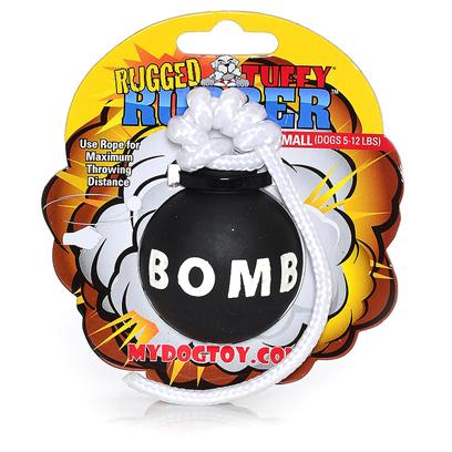 Tuffy's Presents Tuffy's Rugged Rubber-Bomb Small Chew Toy Tuffys Bomb. Bomb - the Rope Allows you to Achieve Maximum Throwing Distance. Consists of High Quality Pure Rubber. This is a Toy you and your Dog will Love!! This Toy does not Squeak! [23851]
