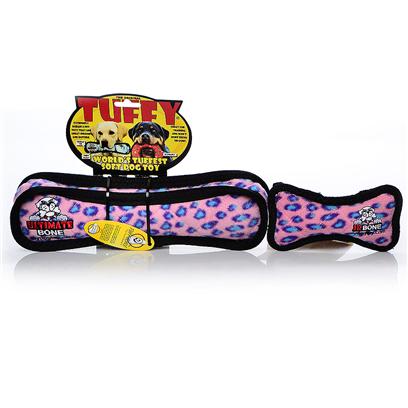 Tuffy's Presents Tuffy's Ultimates Bone-Camo Blue Chew Toy Tuffys Bone Pink Leopard. A Wonderful Toy for Those Dogs that Like to Play Tug or Whip their Toys Back and Forth. This Toy will Entertain One or Multiple Dogs for Hours! -- Soft Edges Won't Hurt Gums. Also Floats! 12x 4x 2 [23854]