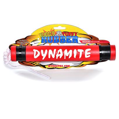 Tuffy's Presents Tuffy's Rugged Rubber-Dynamite Small Chew Toy Tuffys Dynamite. The Rope Allows you to Achieve Maximum Throwing Distance. Consists of High Quality Pure Rubber. This is a Toy you and your Dog will Love!! This Toy does not Squeak! [23871]
