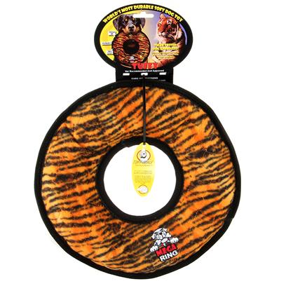 Tuffy's Presents Tuffy's Mega Tuffies-Tiger Print Chew Toy Tuffys Tiger. Mega Ring - Tiger Print is by Far our Tuffest Toy with 7 Layers of Material and 7 Rows of Stiching. Now that is Tuff ! Tiger Tested and Dog Approved. Use Interactively with your Dog. It can be Used as a Frisbee or a Tug Toy. Great for Flyball Training -- Soft Edges Won't Hurt Gums. It can Even be Used in the Water. This Toy will Entertain Multiple Dogs for Hours! [23897]