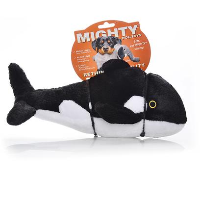 Tuffy's Presents Tuffy's Mighty Ocean Whale-Wylie Tuffys Whale. Wylie - he may be a "Killer" Whale, but Wylie Won't Kill your Dog's Teeth! Soft and Plush, yet Sturdy and Strong Construction Makes the Perfect Playtoy for your Pooch. 14x 8x 7 [24088]