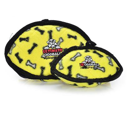 Tuffy's Presents Tuffy's Yellow Bones Chew Toy Tuffys Odd Ball Jr. Great for Interactive Play with One or Multiple Dogs. It can be Used as a Frisbee or a Tug Toy on Land or Even in the Water. Great for Flyball Training, Soft Edges Won't Hurt Gums. [24099]