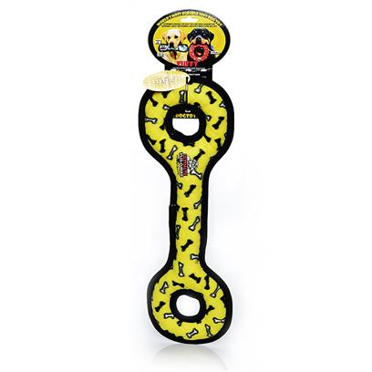 Tuffy's Presents Tuffy's Tug O War-Yellow Bones Chew Toy Tuffys War Yellow. Tough and Long Lasting, Use Interactively with One or Multiple Dogs. It can be Used to Play Fetch or a Tug Toy. Great Toy to Entertain Multiple Dogs for Hours -- Soft Edges Won't Hurt Gums. And Floats!! [24127]