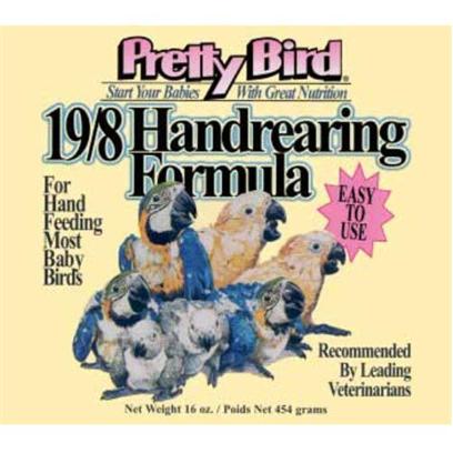 Pretty Bird International Presents Handrearing Food with 8% Fat 16oz. 19/8 Handrearing is a General Purpose Formula for Use in Mixed Collections and is the Formula of Choice for Lories, Amazons and Most Cockatoos. The First Number in the Title of the Handrearing Denotes the Protein Content and the Second Number Denotes the Fat Content. Handrearing should be Stored in a Cool, Dry Place, Refrigerated or Placed in a Deep Freezer. Properly Stored, Handrearing will Remain Fresh Until the Expiration Date Printed on Each Package. Packaged in 16 Oz. Fiber Cans. Manufactured 12 Per Case [24453]