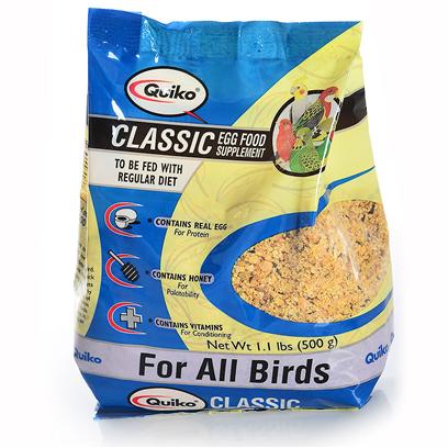Sun Seed Company Presents Quiko Classic Eggfood Supplement all Birds Sun Bird 500g. Quiko Eggfoods are Specialty Foods Made with Real Eggs and Honey. Fed in Conjunction with the Birds' Daily Diet, they Provide Increased Protein, Calcium and Nutrients. They are Highly Palatable and Readily Accepted. Protein (Min. 17.5%), Fat (Min. 6.2%), Fiber (Max. 3.0%). [24460]