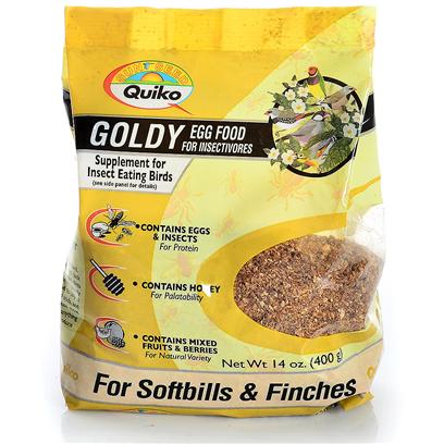 Sun Seed Company Presents Quiko Goldy Egg Food (Insectivores) Sun Insectivore. Quiko Eggfoods are Specialty Foods Made with Real Eggs and Honey. Fed in Conjunction with the Birds' Daily Diet, they Provide Increased Protein, Calcium and Nutrients. They are Highly Palatable and Readily Accepted. Protein (Min. 18%), Fat (Min. 19%), Fiber (Max. 2.3%). [24463]