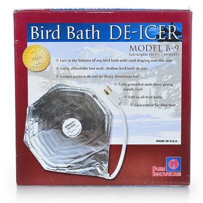 Farm Innovators Presents Heated Economy Bird Bath Deicer. 44 Watt Economical Bird Bath de-Icier. Uniquely Constructed Pattern Heater on Thermal Aluminum Foil. Easily Affordable Low Watt, Shallow Bird Bath de-Icer. Uniquely Patterned Heater is Enclosed in Thermal Foil and is Safe to Use in all Bird Baths. Fully Grounded with Three Prong Supply Cord. Tested to 1 Degree Below Zero. [24474]