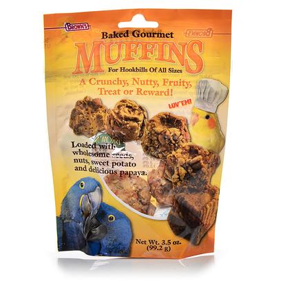 Fm Browns Presents Baked Gourmet Muffins for all Birds 3.5oz. Brown's Gourmet Baked Muffins are Naturally Rich in Essential Nutrients and a Fun Treat, Snack or Reward for Hookbills of all Sizes. Loaded with Wholesome Seeds, Nuts, Sweet Potato and Delicious Papaya! Baked in Muffin Molds to Create 5 Fun Shapes Yes they are Really Baked!!! Hookbills of all Sizes 3.5 Oz [24479]