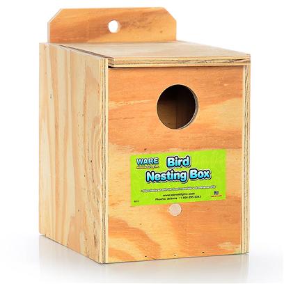 Ware Manufacturing Presents Ware Wood Nesting Box-Keet Reverse Nest Box Keet. Fully Assembled and Ready to Use. The Perfect Place for Birds to Nest. Hinged Top, Regular. 7.5"W X 6.25"D X 7.75"H Exterior Grade Plywood with Perch. [24576]